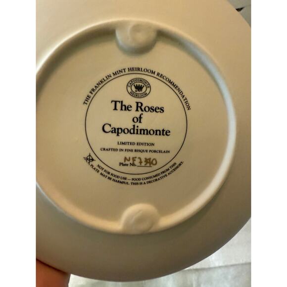 Franklin Mint “The Roses of Capodimonte” Limited Ed Plate/Bisque Porcelain - Picture 1 of 6